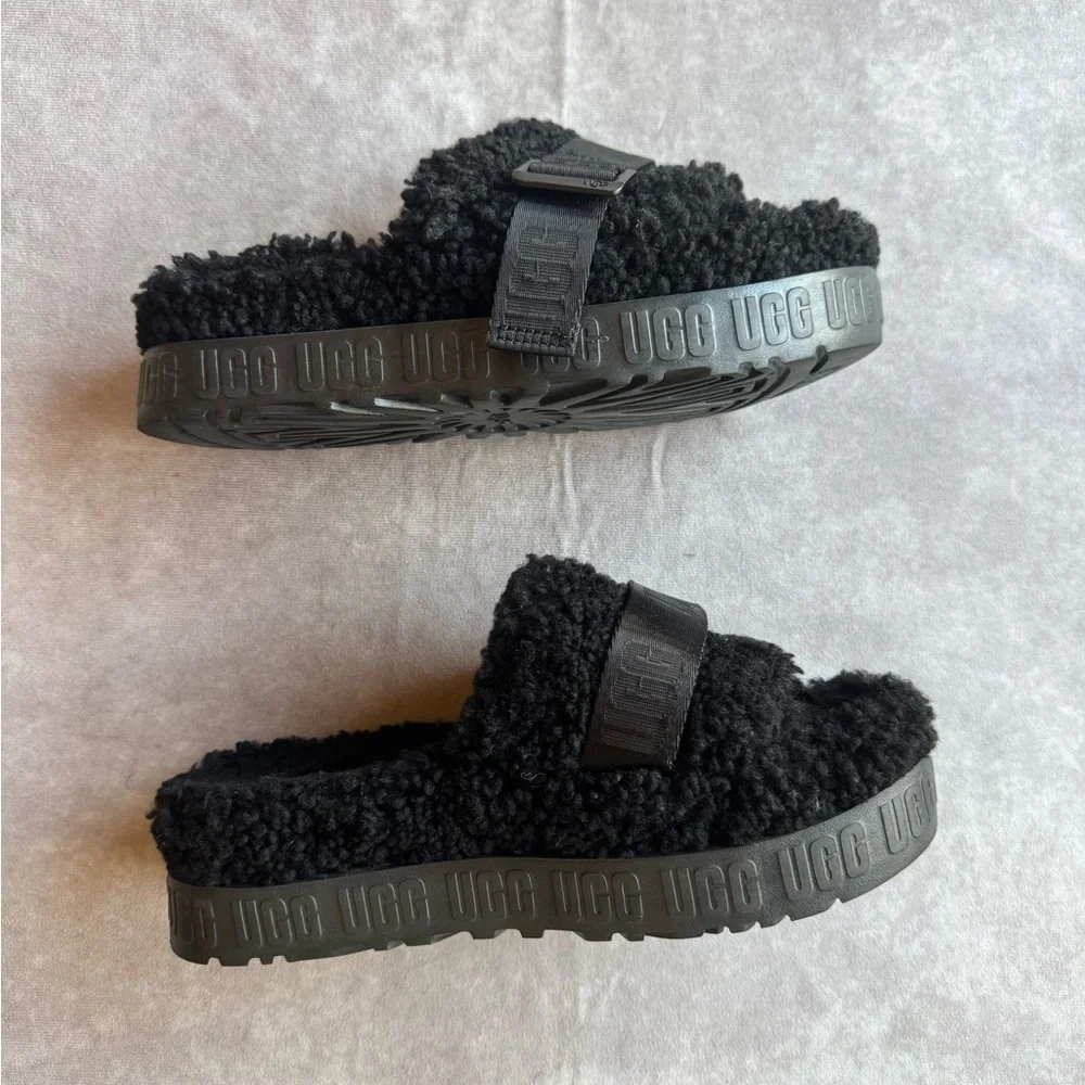 UGG Black Fleece Slide Sandals